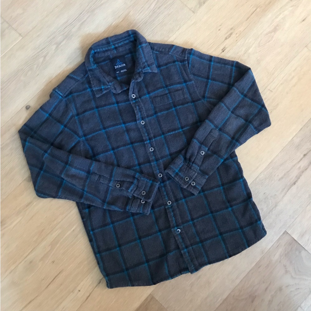Prana Blue and Gray Plaid Men's Shirt size medium
